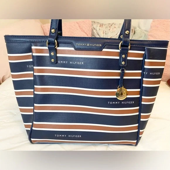 Tommy Hilfiger Red, White, and Blue Striped Tote Purse - Picture 3 of 10